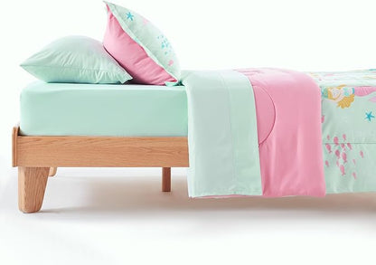 SLEEP ZONE Kids Bedding Comforter Set, Cute Pattern & Super Soft 2 Pieces Bedding Sets, All Season for Girls, 1 Comforter, 1 Pillowcase, Fade Resistant (Mermaid Princess, Twin)