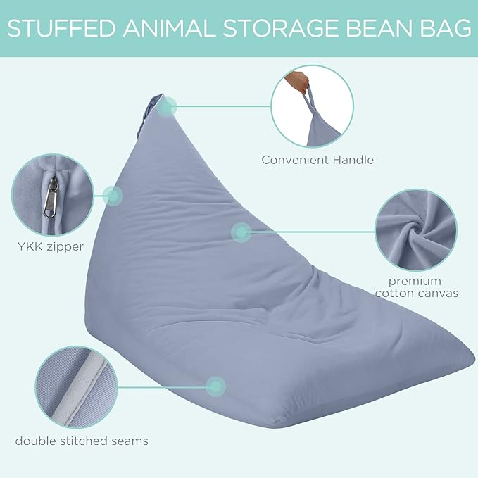 Aubliss Stuffed Animal Storage Bean Bag Chairs Cover, 50"x 35" Extra Large Velvet Bean Bags Chair for Kids & Adults, Ultra Soft Zipper Beanbag Toy Storage for Boys Girls - Grey