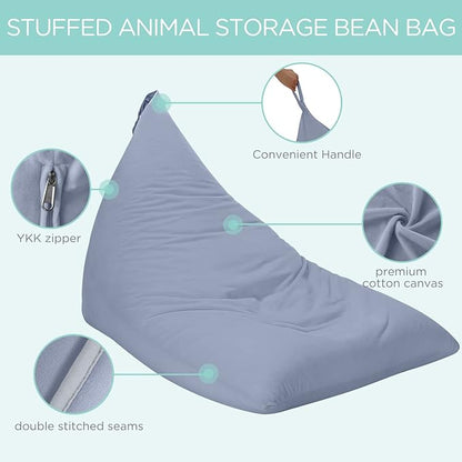 Aubliss Stuffed Animal Storage Bean Bag Chairs Cover, 50"x 35" Extra Large Velvet Bean Bags Chair for Kids & Adults, Ultra Soft Zipper Beanbag Toy Storage for Boys Girls - Grey