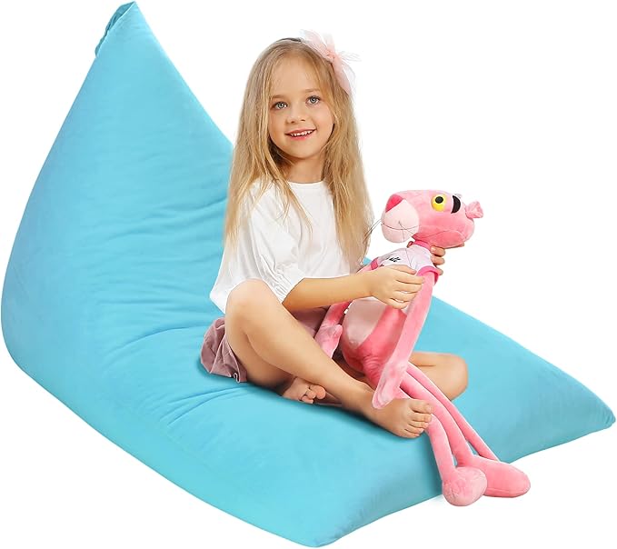 Aubliss Stuffed Animal Storage Bean Bag Chairs Cover, 50"x 35" Extra Large Velvet Bean Bags Chair for Kids & Adults, Ultra Soft Zipper Beanbag Toy Storage for Boys Girls - Blue