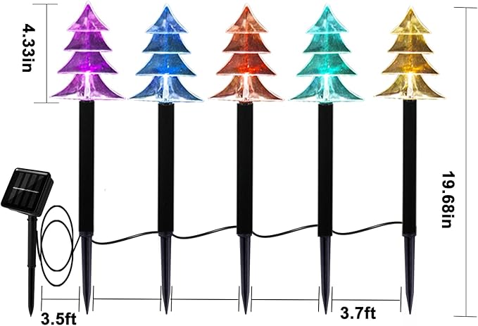 Christmas Solar Pathway Lights, Set of 5 Waterproof Landscape Christmas Lights, Stake Christmas Decorations, LED Lights for Yard Lawn Patio Walkway Decor (5PCS-Multi Colors-Tree)