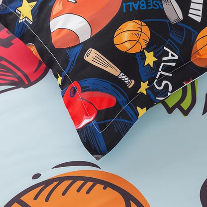 ADASMILE A & S Sports Comforter Set Twin for Boys Kids Bed in A Bag Comforter 6 Piece 3D Soccer Basketball Baseball Football Bedding Set for Kids Football Comforter with Sports Sheet Sets Home Decor