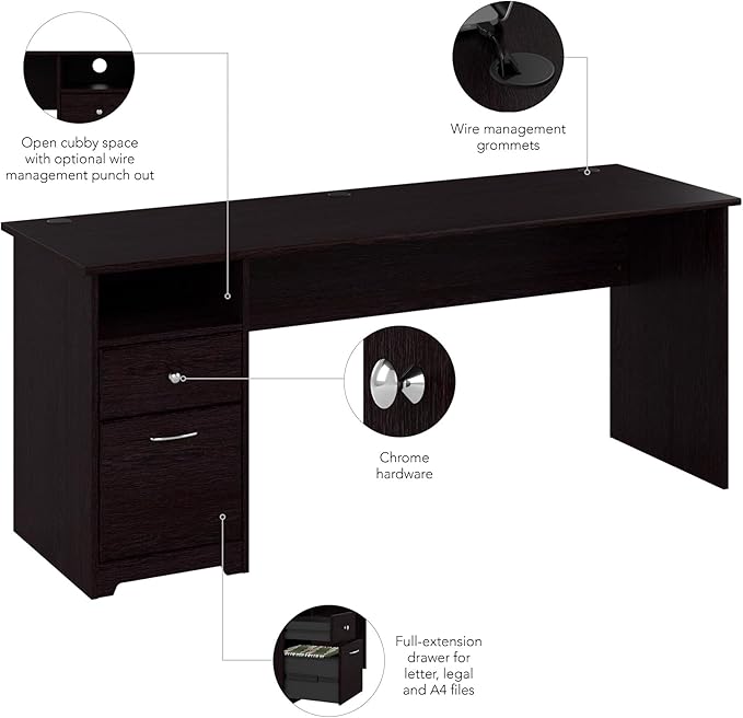Bush Furniture Cabot 72W Computer Desk with Drawers in Espresso Oak