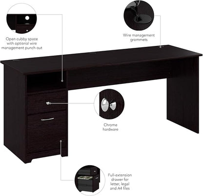 Bush Furniture Cabot 72W Computer Desk with Drawers in Espresso Oak