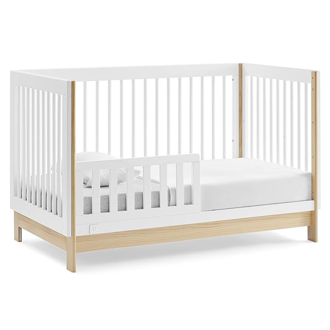 Delta Children babyGap Tate 4-in-1 Convertible Crib + Brannan Bear Bookcase with Bins + Brannan Bear Wall Shelf with 4 Hooks, Bianca White/Natural (Bundle)