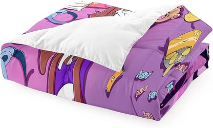 Cute African American Girls Comforter Set for Girls Room Pink Twin Comforter Set for Girls 2 Piece Afro Black Girls Bedding Set with 1 Pillowcase Snacks Bear Girls Quilt, Twin Size