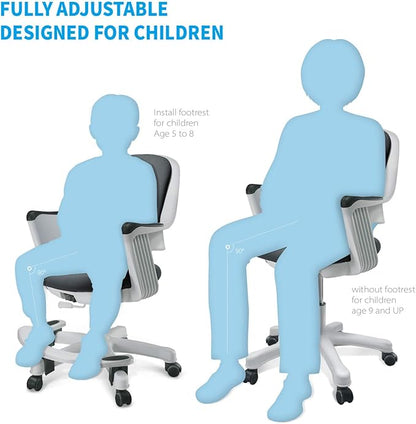 Kids Desk Chair: Ergonomic Kids Computer Chair | Adjustable Kids Office Chair with Wheels & Arms | Study Chair for Girls and Boys - Kids Chair Desk with Wheel Covers (Cyber Gray)