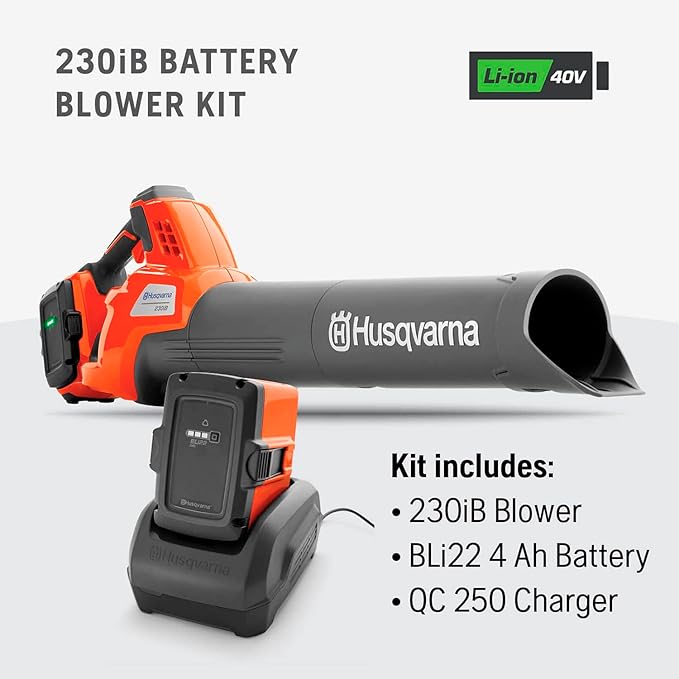 Husqvarna 230iB Battery Powered Cordless Leaf Blower, 136-MPH 650-CFM Electric Leaf Blower with Brushless Motor and Quiet Operation, Battery and Charger Not Included