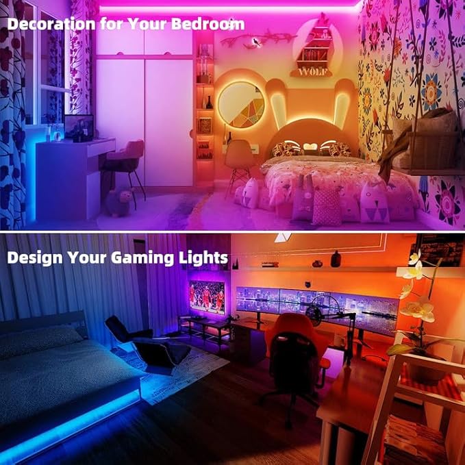 TJOY 100ft Kids Bluetooth LED Strip Lighting, Color Changing Lights for Bedroom, Music Sync RGB Tape Lighting with Child Remote, LED Lights for Room Decor Aesthetic Indoor(50ftx2)