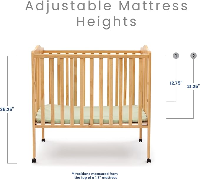 Delta Children Folding Portable Mini Baby Crib with 1.5-inch Mattress - Greenguard Gold Certified, Natural