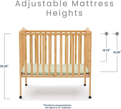 Delta Children Folding Portable Mini Baby Crib with 1.5-inch Mattress - Greenguard Gold Certified, Natural