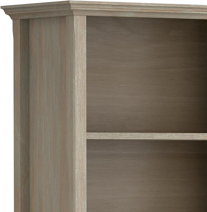 SIMPLIHOME Amherst SOLID WOOD 30 Inch Transitional 5 Shelf Bookcase in Distressed Grey, For the Living Room, Study Room and Office