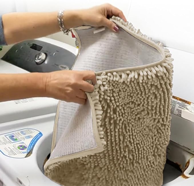 Muddy Mat® Shown ON TV Highly Absorbent Microfiber Door Mat and Pet Rug Non Slip Thick Washable Area and Bath Mat Soft Chenille for Kitchen Bathroom Bedroom Indoor and Outdoor - Beige XL 59"X35"