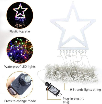 PUHONG Christmas Decoration Outdoor Star String Lights,16.4Ft Christmas Tree Toppers Lights 320 LED 8 Memory Modes with 14" Lighted Star for Halloween Christmas New Year Holiday Birthday
