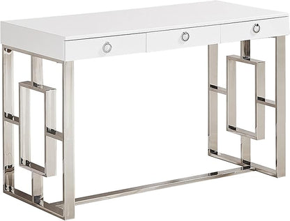 Best Master Furniture Brooke Mid-Century Modern Glossy Home Office Desk, Silver