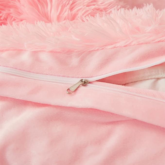 Fluffy comforters Cover twin size - Ultra Soft Plush pink bedding Sets 2 Pieces (1 faux fur comforter Cover + 1 fuzzy pillow case) girls shaggy Pink twin bed set (Light Pink, Twin)