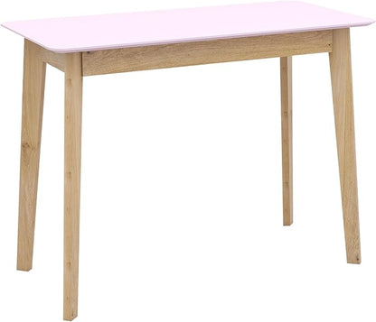 TaoHFE Pink Vanity Desk with Solid Rubber Wood Legs Glossy Pink 39 Inch Vanity Table Computer Desk for Home Small Spaces Girl Makeup Desk Modern Vanity Desk No Mirror Dressing Table for Bedroom
