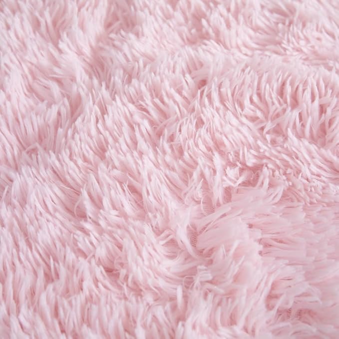 Faux Fur Kids Girls Light Pink Comforter Sets Queen - 3PC Bed Set Warm Comfortable Soft Plush Flannel Velvet Fluffy Fuzzy Bedding（Comforter x 1 Pillowcases x 2）