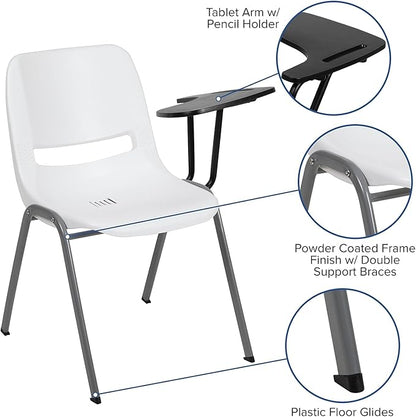Flash Furniture White Ergonomic Shell Chair with Left Handed Flip-Up Tablet Arm
