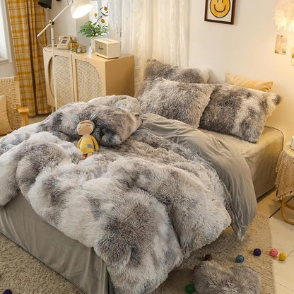 Faux Fur Kids Girls TD Black Comforter Sets Twin/Full - 3PC Bed Set Warm Comfortable Soft Plush Flannel Velvet Fluffy Fuzzy Bedding（Comforter x 1 Pillowcases x 2）
