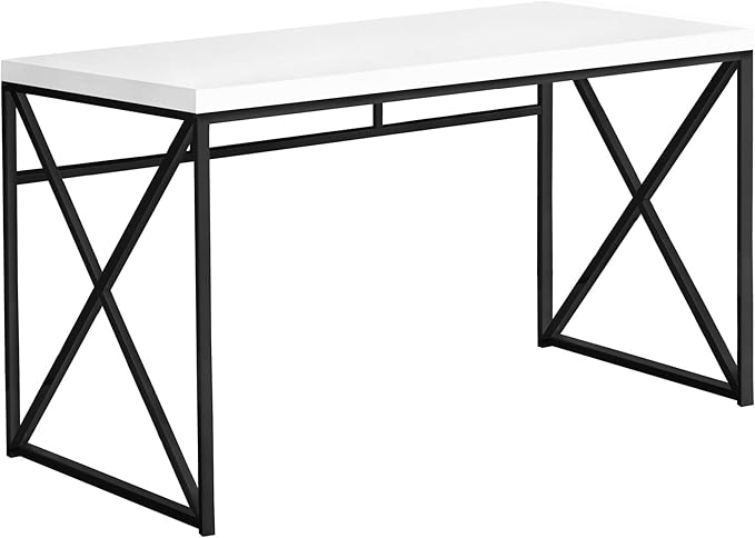Monarch Specialties Modern Industrial Style-Home & Office Writing Table with Sturdy Crisscross Metal Computer Desk, 48" L, Glossy White/Black Frame