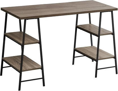 Monarch Specialties 7523 Computer Desk, Home Office, Laptop, Storage Shelves, 48" L, Work, Metal, Laminate, Brown, Black, Contemporary, Modern Desk-48 L Dark Taupe, 47.25" L x 23.75" W x 30" H