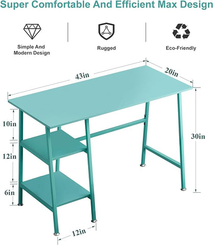 VECELO 43 Inch Computer, Writing Home Office Hutch Workstation with Shelf Storage Desk 43", Classic Blue