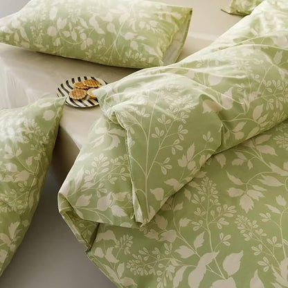 Green Botanical Comforter Set Full Sage Green Floral Comforter Cotton Women Girls Matcha Green Floral Plant Quilts Garden Bohemian Sage Green Blanket Rustic Leaf Blossom Full Bed Comforter