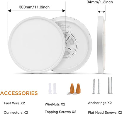 TALOYA Compatible with Alexa Flush Mount Ceiling Light, 12 inch RGB Ambient Light, Day Light 3000K~6500K Adjustable by App, equivs to 200W Traditional lamp for Living Room, Bedroom, 2-Pack