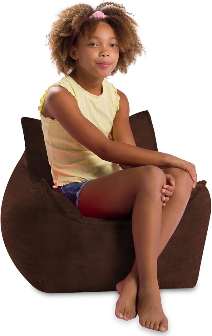 Posh Creations Structured Comfy Bean Bag Chair for Gaming, Reading, and Watching TV, Newport Chair, Rabbit Fur - Brown