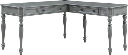 OSP Home Furnishings Country Meadows L-Shape Desk with 2 Full Drawers and Power Hub, Plantation Grey