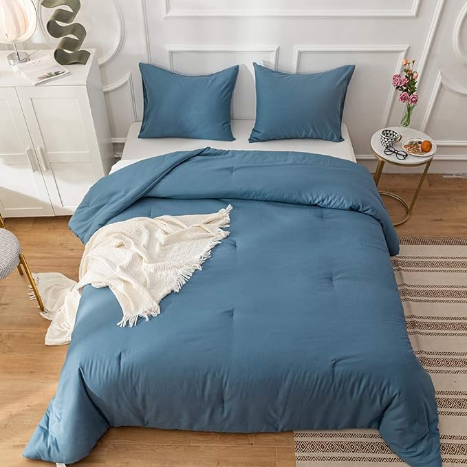 Lake Blue Comforter Queen Blue Bedding Set 3 Pieces Light Blue Comforter Set 1 Blue Queen Comforter with 2 Pillowcases