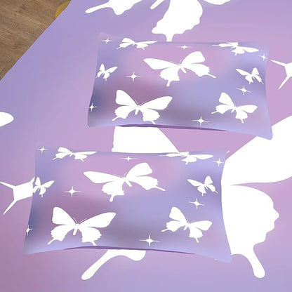 Tailor Shop Butterfly Comforter Sets King Size,Purple Butterfly Bedding Sets for Girls Kids Teens with 2 Pillowcase…