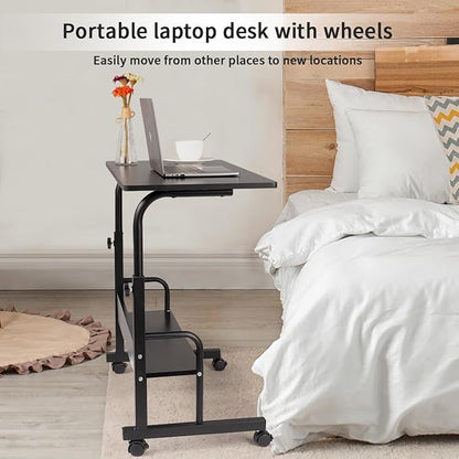SIDUCAL Rolling Laptop Cart, Portable Laptop Desk, Computer Desk on Wheels Adjustable Height, Mobile Laptop Desk, Rolling Computer Cart, Rolling TV Cart, Small Portable Desk for Laptop, 23.6'' Black