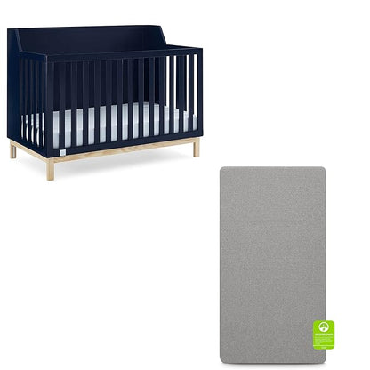 babyGap by Delta Children Oxford 6-in-1 Convertible Crib TrueSleep 2-Stage Deluxe Crib and Toddler Mattress (Bundle), Navy/Natural