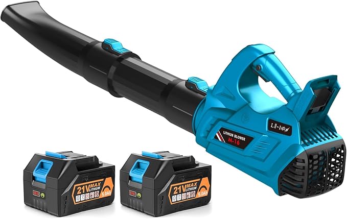 Leaf Blower - 320CFM 180MPH 21V Leaf Blower Cordless with 2 X 5.0 Ah Battery & Charger, Electric Leaf Blower Battery Powered Leaf Blower Lightweight for Snow Blowing & Lawn Care Yard Cleaning