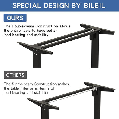 Adjustable Height Electric Standing Desk - 63 x 30 Inch Sit Stand Computer Desk with Splice Board, Stand Up Desk Table for Home Office, Black Frame/Black and Rustic Brown Top