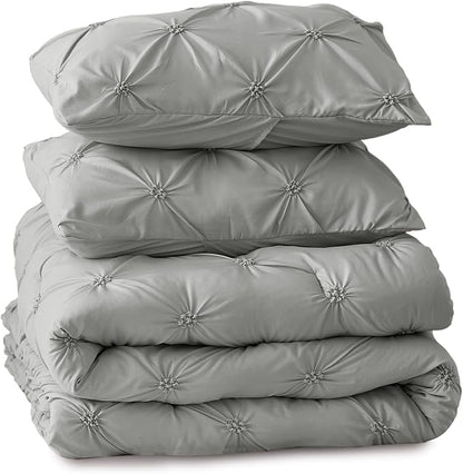 BEDELITE Grey King Size Comforter Set - 3 Pieces Boho Pintuck Bedding Comforter Sets, Lightweight Soft & Warm King Bedding Set with 2 Pillowcases for All Season