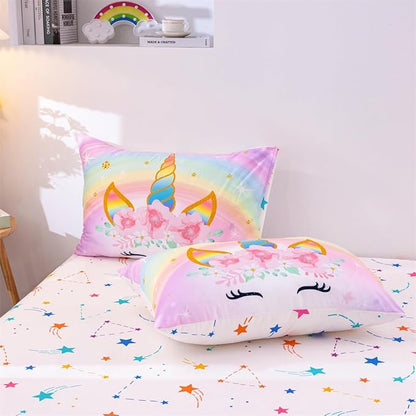 NTBED Unicorn Full Comforter Set with Sheets,5 Pieces Kids Bedding Sets for Girls, Lightweight Microfiber Star Floral Bed in a Bag, Rainbow