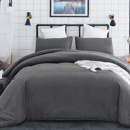 Deep Grey Comforter Set Full Dark Gray Beddig Set for Kids Teens Adult Solid Gray Color Bedding Set 3 Pieces with 2 Pollowcases Lightweight Durable Gray Full Blanket Quilts Set