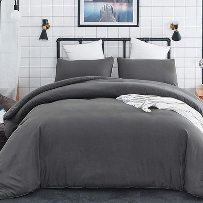 Deep Grey Comforter Set Queen Dark Gray Bedding Set Teens Adult Solid Gray Color Bedding Set 3 Pieces with 2 Pillowcases Women Lightweight Durable Full Blanket Quilts Set Gray Bed Comforter