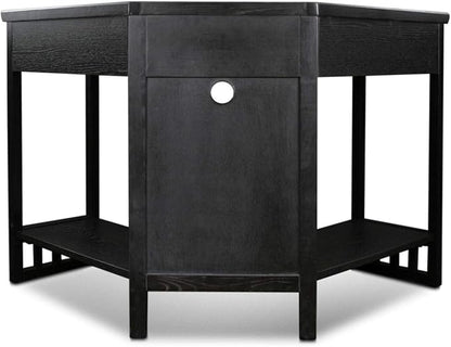 Leick Home 83430 Corner Computer/Writing Desk with Center Keyboard Drawer and Shelf, Black Oak
