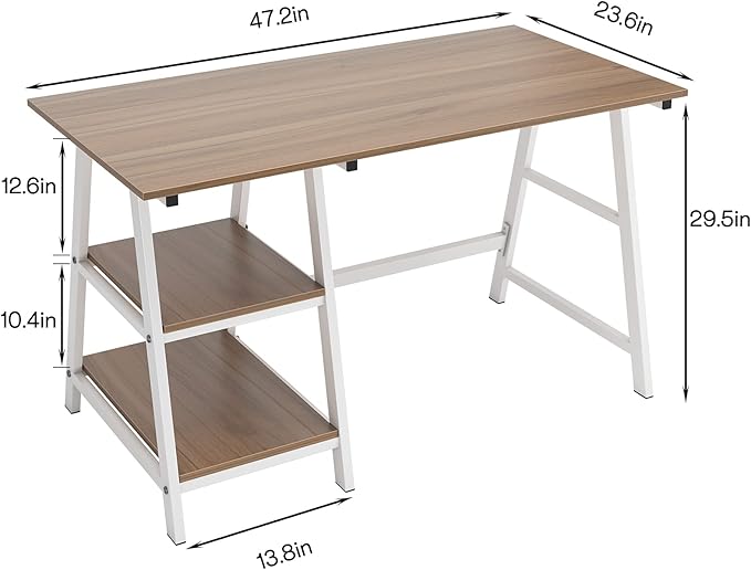 SogesHome Computer Desk 47inches Trestle Desk PC Desk with Shelf Office Desk Workstation for Home Office Use Writing Table, Oak, Tplus-120OK-SH