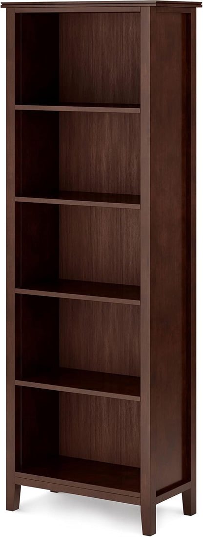 SIMPLIHOME Artisan SOLID WOOD 26 Inch Contemporary 5 Shelf Bookcase in Russet Brown, For the Living Room, Study Room and Office