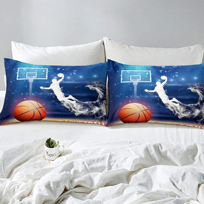 Erosebridal Boys Basketball Comforter Set King Size Basketball Player Quilted Duvet Competitive Sports Game Bedding Set for Kids Teens Man Arena Tie Dye Duvet Set, Blue Room Decorative