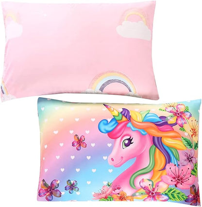Cute Unicorn Comforter Sets 3pc Pink Flower Girl Colorful Unicorn Bedding Sets Soft Girls Unicorn Rainbow Comforter Sets