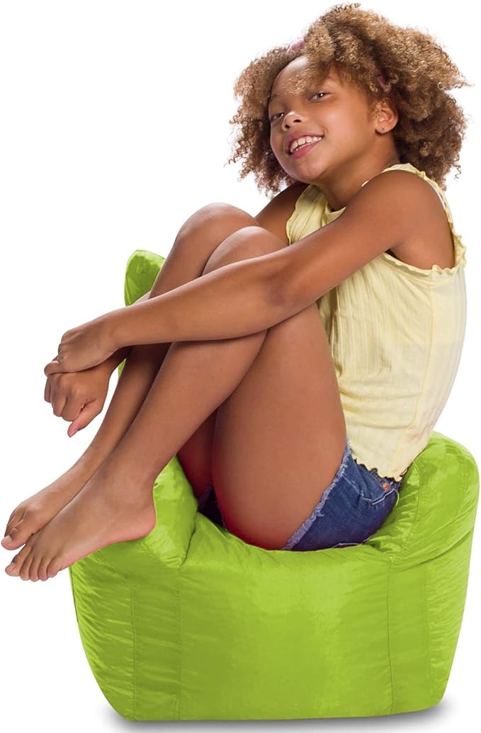Posh Creations Structured Comfy Bean Bag Chair for Gaming, Reading, and Watching TV, Pasadena, Soft Nylon-Lime, Pasadena Chair