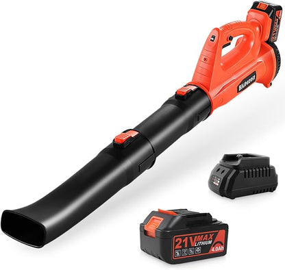 Cordless Leaf Blower - 21V Electric Yard Blower 350CFM 150MPH with 4.0Ah Battery & Charger, 6-Speed Adjustable for Lawn Care, Snow Blowing, Debris & Dust