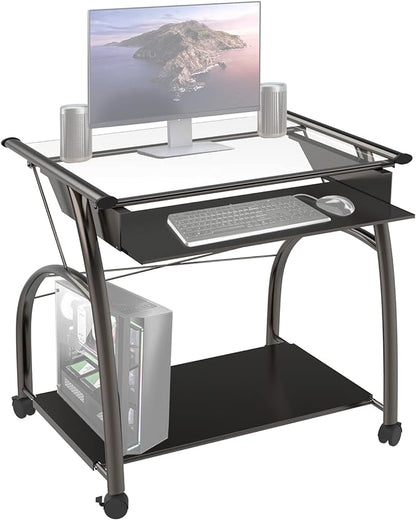 Acme Vincent Glass Top Computer Cart with Pull-out Keyboard in Pewter