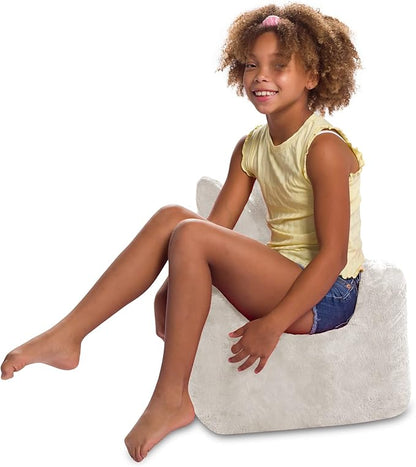 Posh Creations Structured Comfy Bean Bag Chair for Gaming, Reading, and Watching TV, Pasadena Chair, Rabbit Fur - Cream